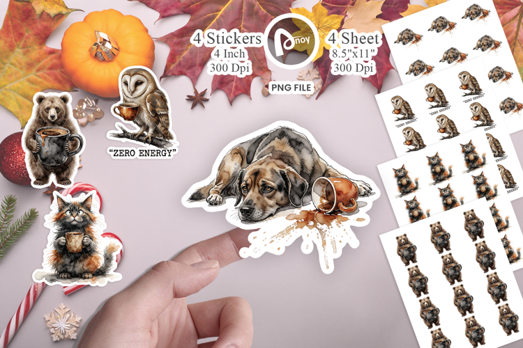 Grunge Coffee Animals Sticker