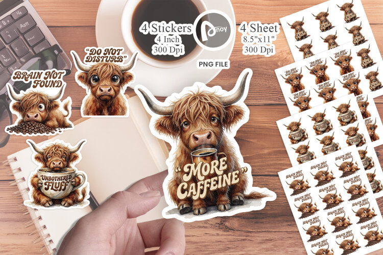 Highland Cow Coffee Club Sticker example image 1