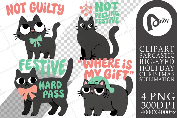 Sarcastic Holiday Feline Sublimation example image 1