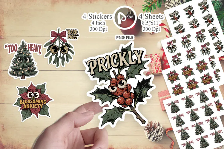 Retro Christmas Botanicals Sticker