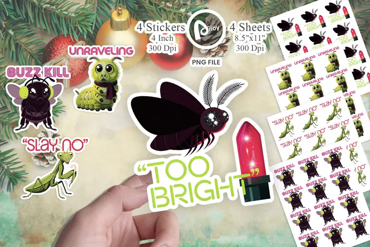 Retro Christmas Tiny Bugs Sticker