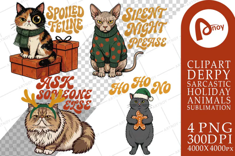 Sarcastic Retro Holiday Cats Sublimation