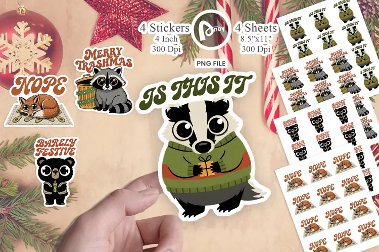 Retro Woodland Christmas Sticker