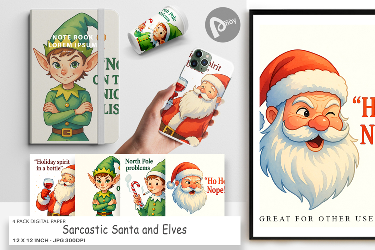 Digital Paper Sarcastic Santa and Elves Quotes