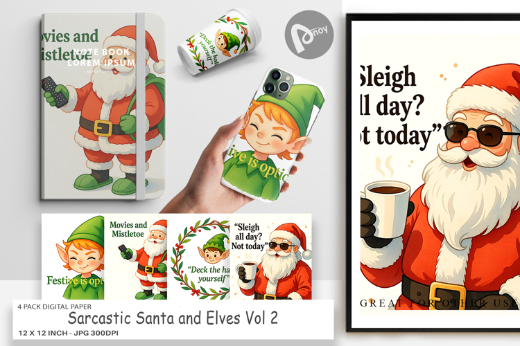 Digital Paper Sarcastic Santa and Elves Quotes