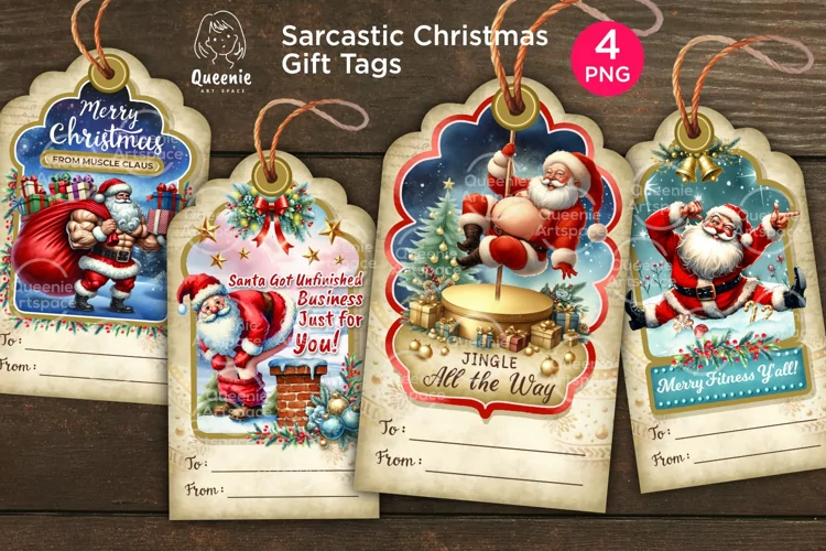 Sarcastic Santa Christmas Gift Tags, Funny Holiday Labels
