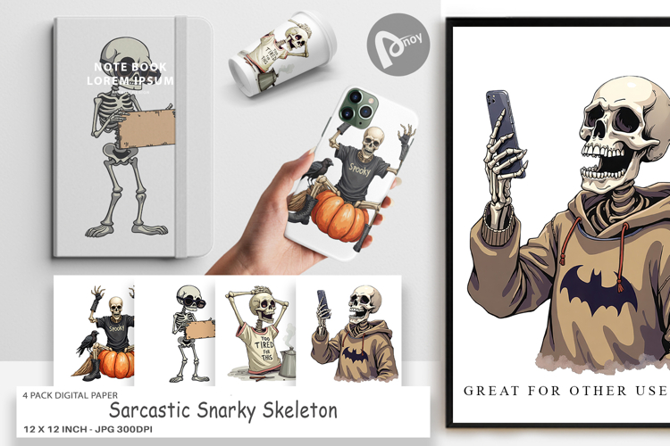 Digital Paper Snarky Skeleton