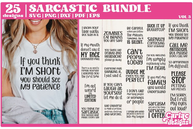 This sarcastic and sassy bundle is perfect for t-shirts, mugs, tumblers and more. Cut files compatible with Cricut a silhouette. Includes 25 cutting files.