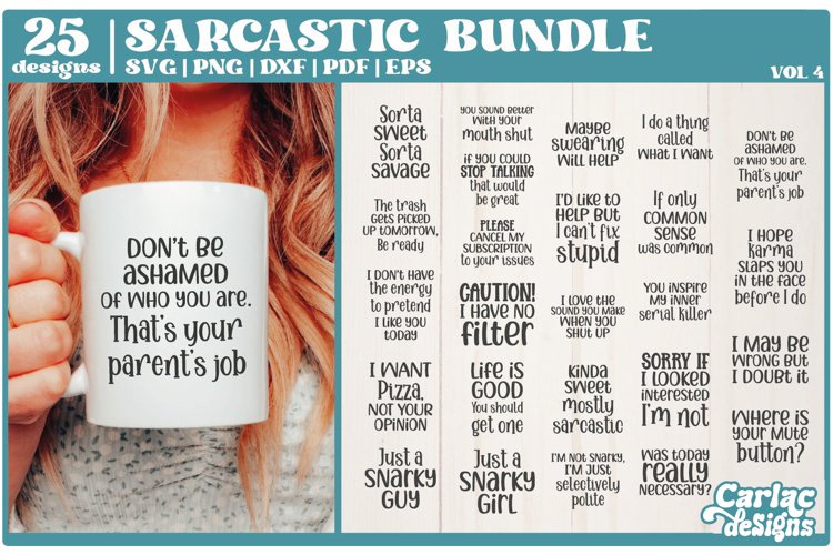 This sarcastic and sassy bundle is perfect for t-shirts, mugs, tumblers and more. Cut files compatible with Cricut a silhouette. Includes 25 cutting files.