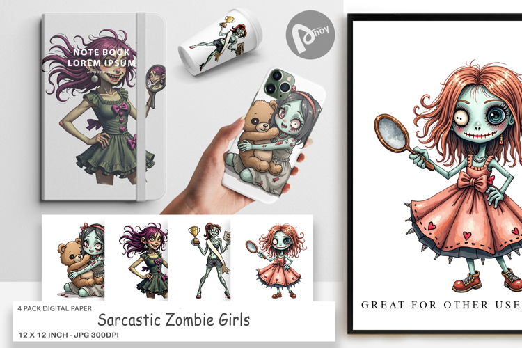Digital Paper Sarcastic Zombie Girls