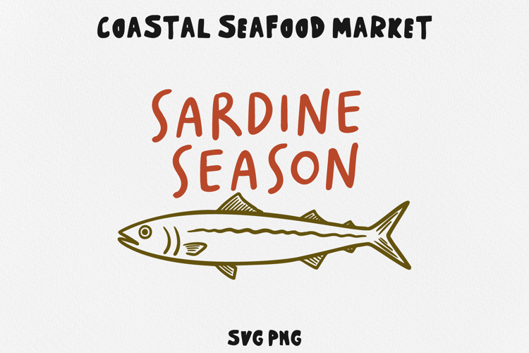 Sardine Season SVG PNG, Minimal Sardine Clipart, Coastal