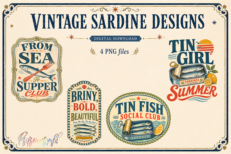 Vintage Sardine Designs | Vintage Seafood Graphics