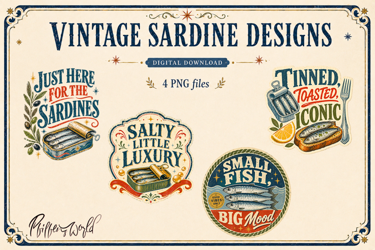 Vintage Sardine Designs | Retro Sardine Label PNGs