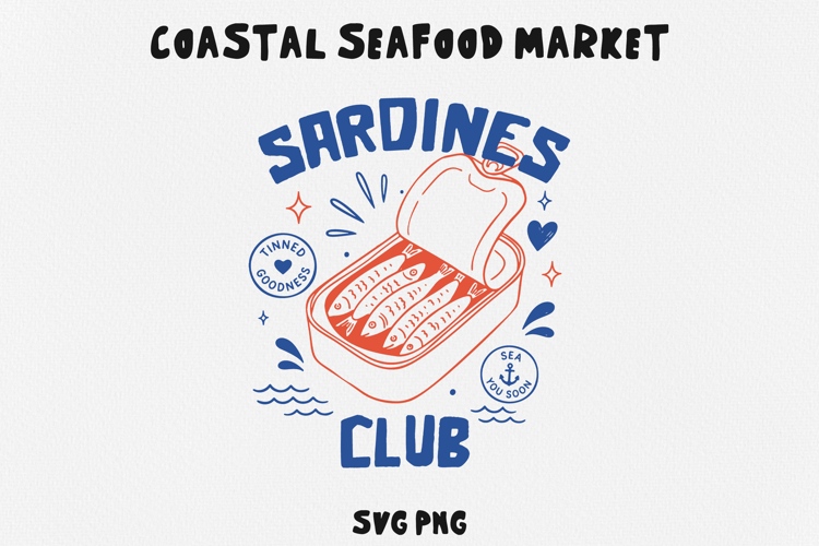 Sardines Club SVG PNG, Tinned Fish Design, Retro Seafood