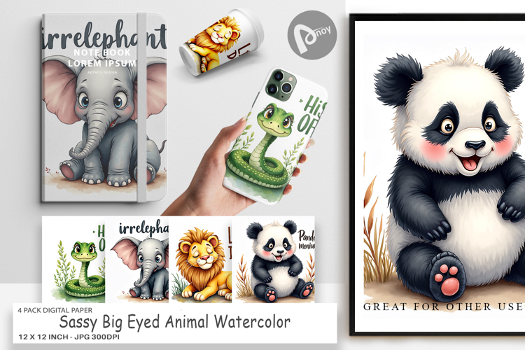 Sassy Big-Eyed Animal Puns Digital Paper