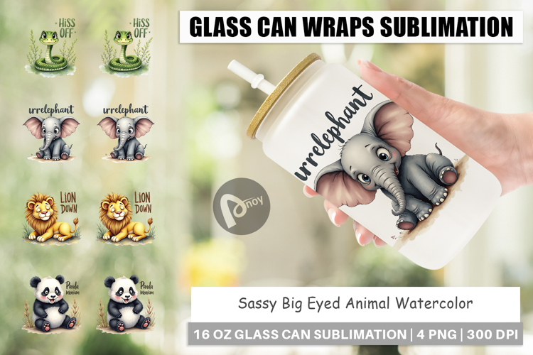 Sassy Big-Eyed Animal Puns Glass Can