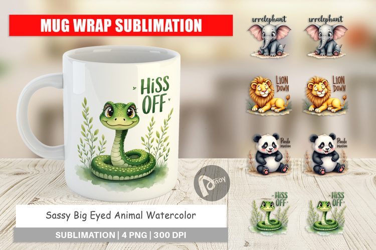 Sassy Big-Eyed Animal Puns Mug Wrap