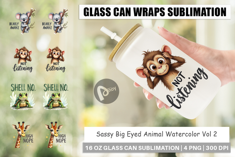 Sassy Big-Eyed Animal Puns Glass Can