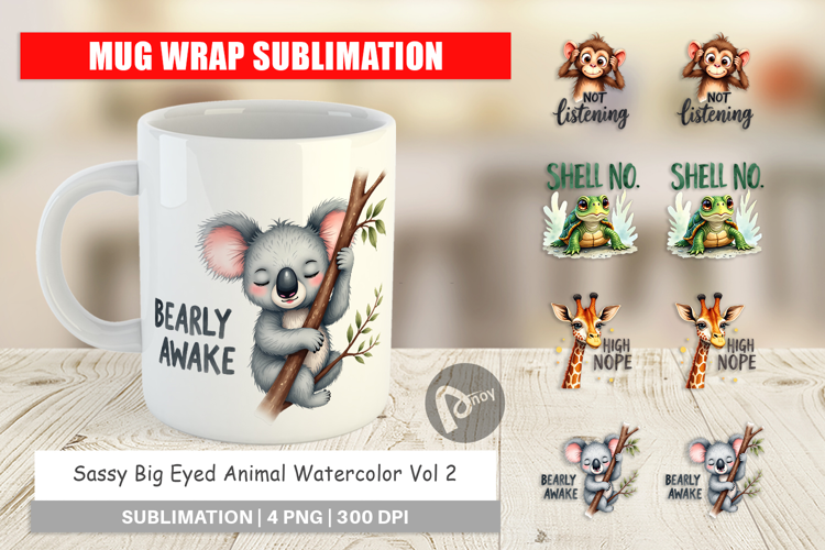 Sassy Big-Eyed Animal Puns Mug Wrap