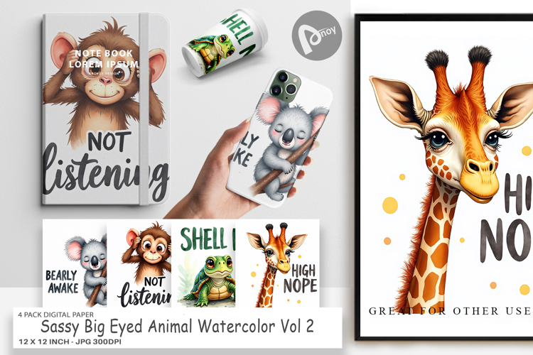 Sassy Big-Eyed Animal Puns Digital Paper