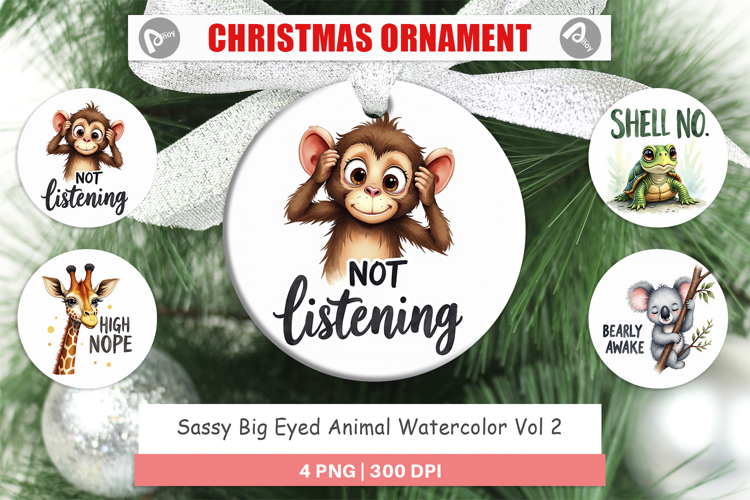 Sassy Big-Eyed Animal Puns Ornament