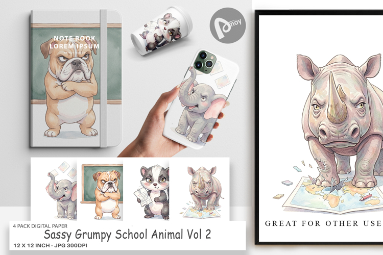 Sassy Grumpy Animal Digital Paper