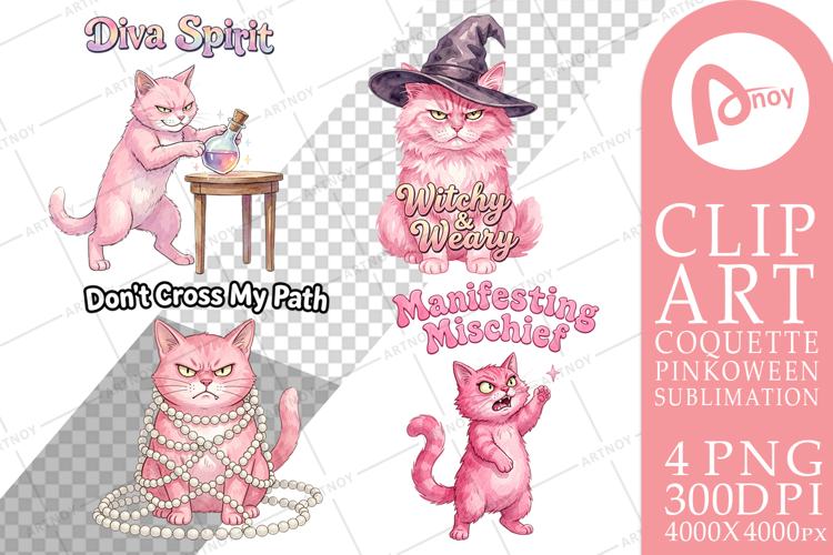Sassy Pink Cat Halloween Sublimation