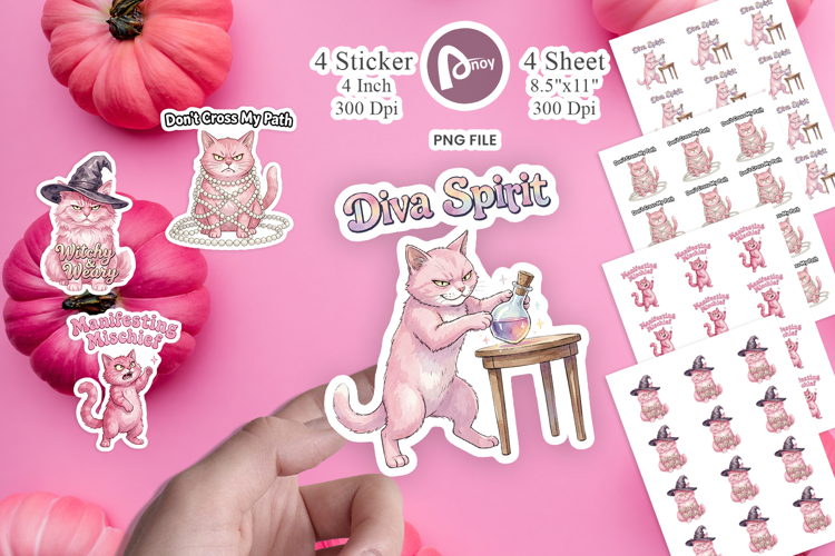 Sassy Pink Cat Halloween Sticker
