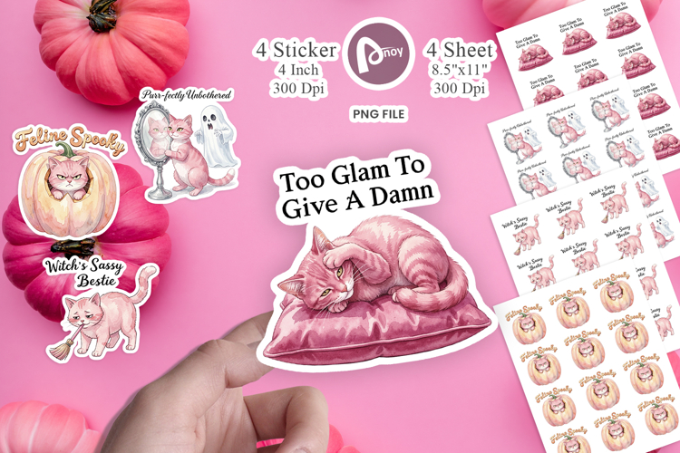 Sassy Pink Cat Halloween Sticker