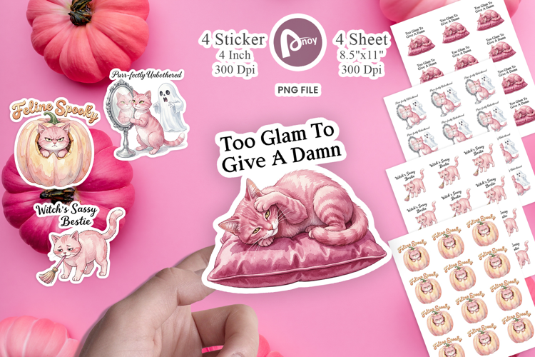 Sassy Pink Cat Halloween Sticker