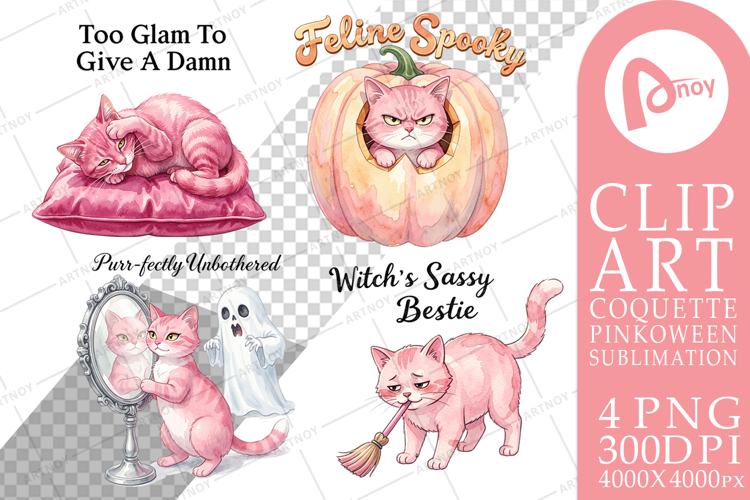 Sassy Pink Cat Halloween Sublimation