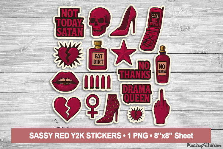 Sassy Red Attitude Stickers, Bold Bratty Aesthetic PNG