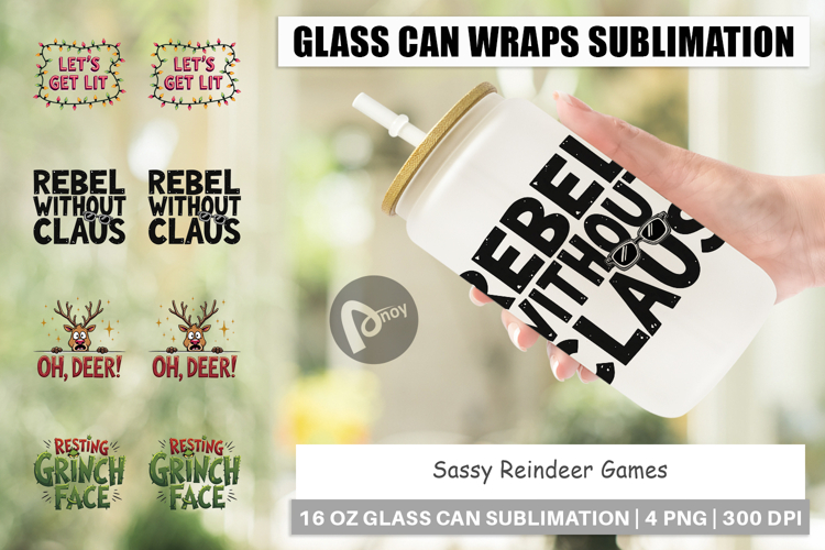 Sassy Reindeer Games Glass Can