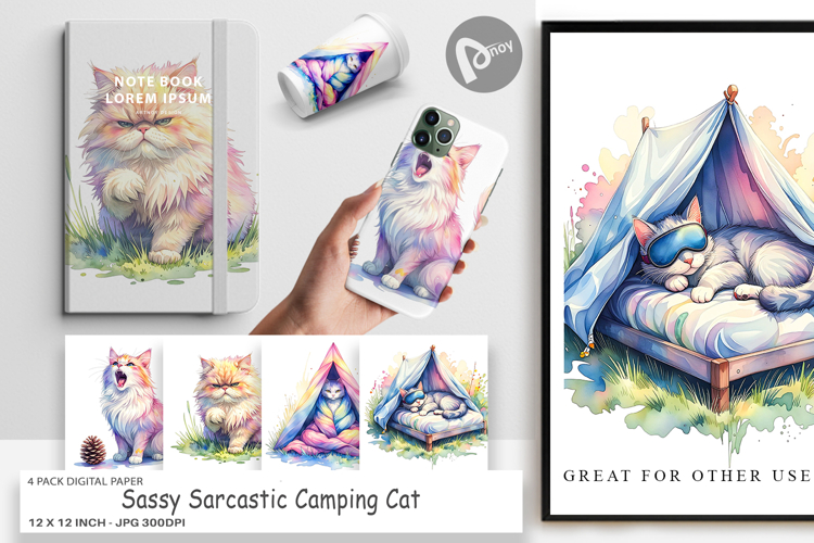Sassy Camping Cat Digital Paper