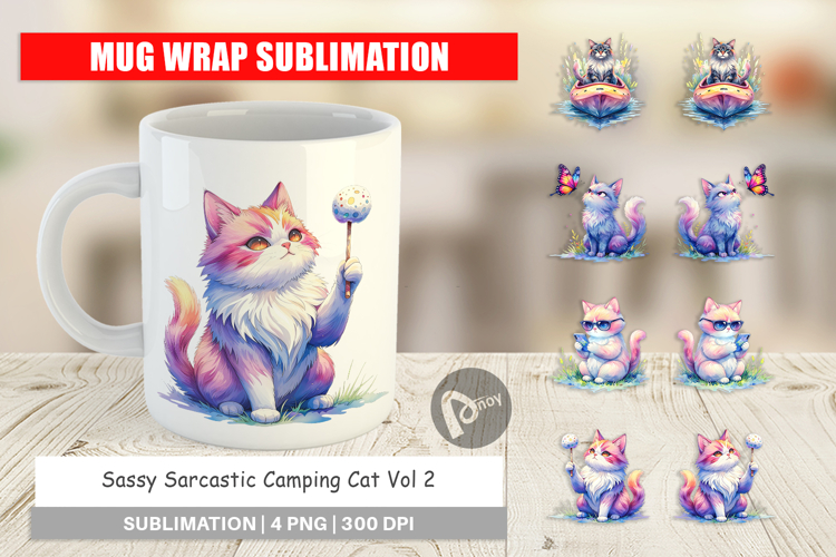 Sassy Camping Cat Mug Wrap