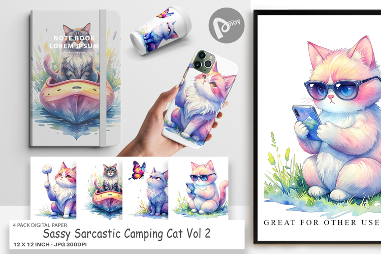 Sassy Camping Cat Digital Paper