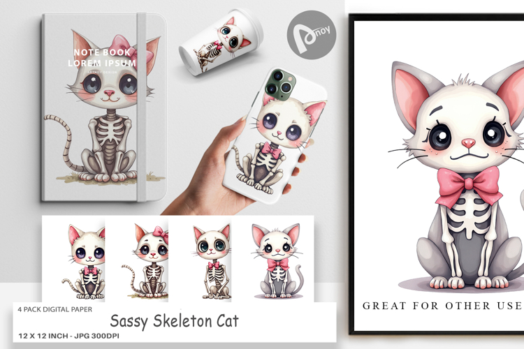 Digital Paper Sassy Skeleton Cat