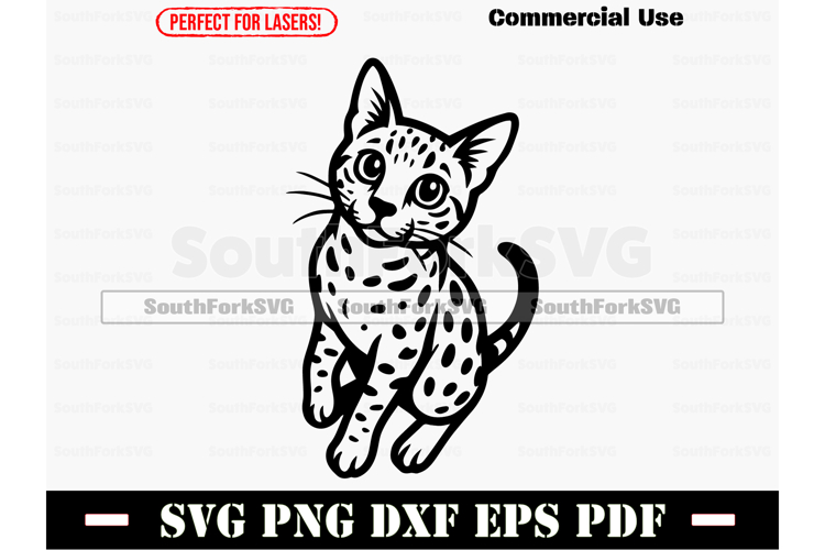Savannah Cat Begging Design SVG PNG DXF EPS PDF