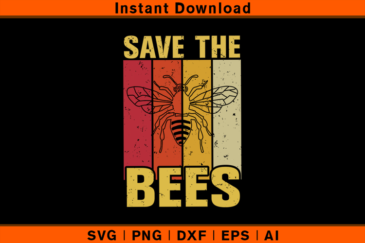 Save The Bees SVG | Retro Striped Vintage Bee Cut File