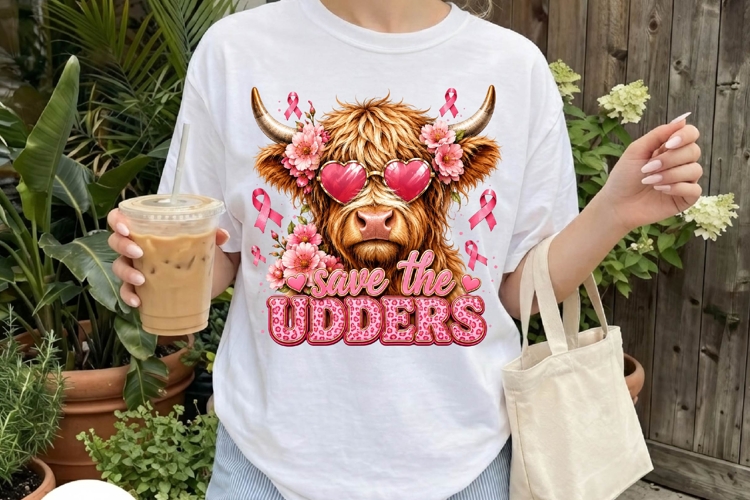 Save The Udders Pink Cow Awareness Design PNG example image 1