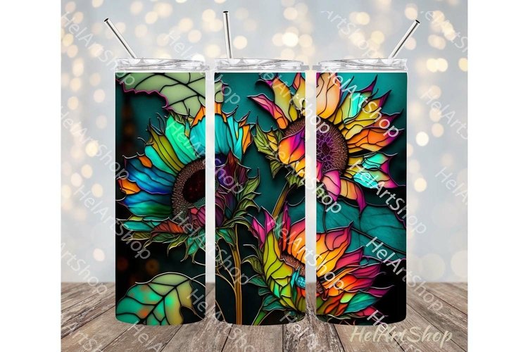 Neon Sunflower Tumbler PNG Sublimation, Skinny Tumbler PNG