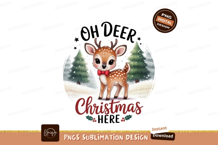 Cute deer wearing bow tie in snowy forest fawn christmas