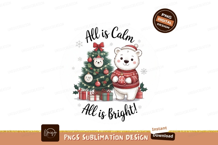 Festive polar bear with Christmas tree and gifts holiday