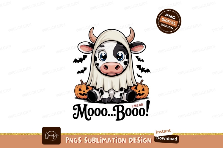 Cute cow ghost with pumpkins costume halloween