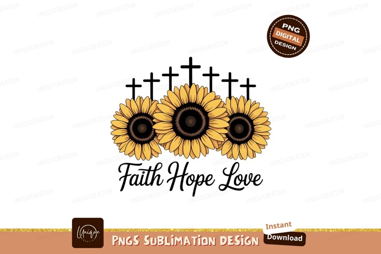Sunflowers crosses faith hope love yellow black