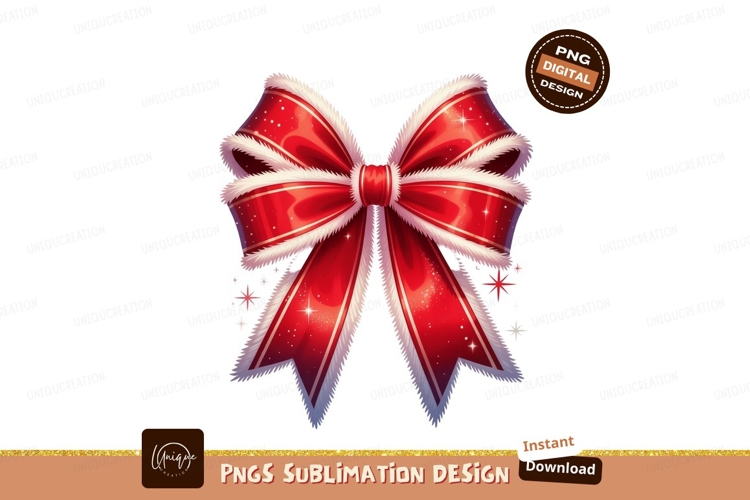 Festive red ribbon bow with white trim SUBLIMATION