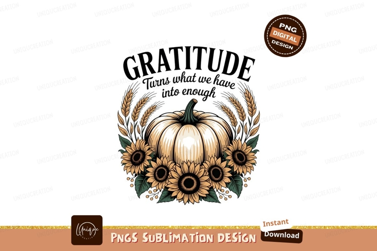 Pumpkin sunflowers wheat gratitude quote autumn