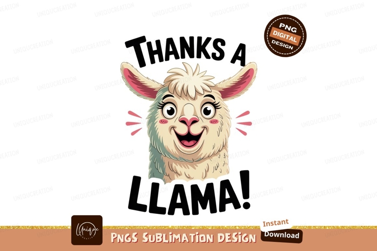 Cheerful llama face with pink ears animal cute