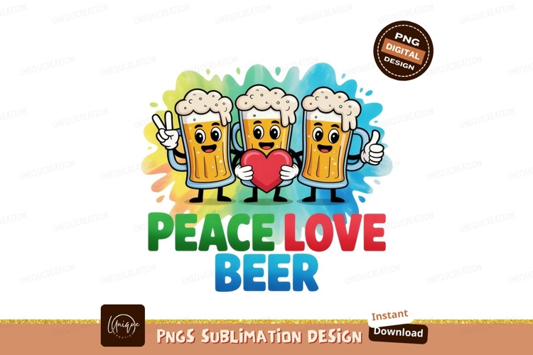 Happy beer mugs with heart and peace sign cartoon