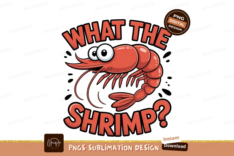 Orange shrimp with funny text crustacean seafood	shrimp, ora